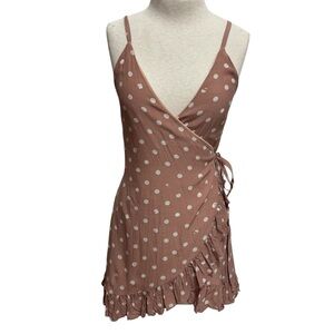 BNDI Ruffle Trim Wrap Mini Dress Women Small Polka Dots